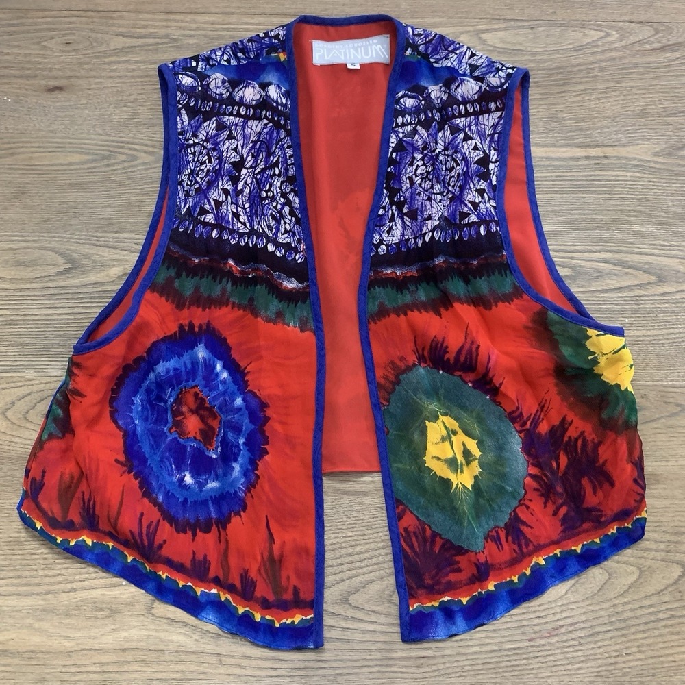 VTG Dorothy Scholelen Platinum 90s Vest Boho Tie Dye Funky Multi Color Sz S